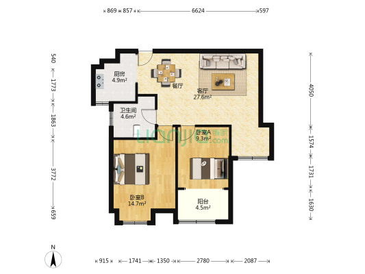 汇金学府 2室1厅1卫 88平方