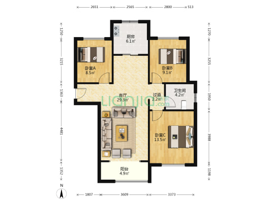 保利东郡仪园 3室1厅1卫 99平方