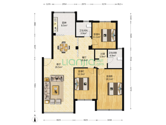 天一家园六期 3室2厅2卫 131平方