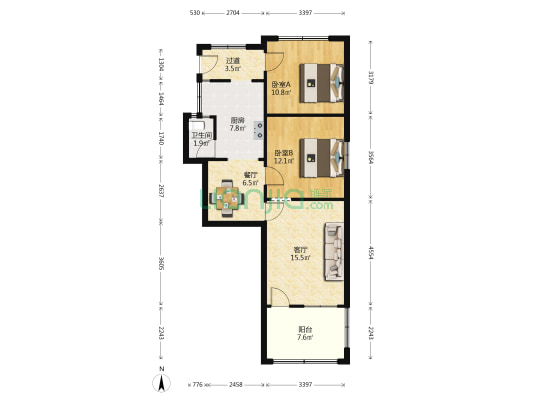 湖南省农机局大院宿舍 2室2厅1卫 56平方