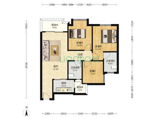 新华创客居 3室1厅2卫 102平方