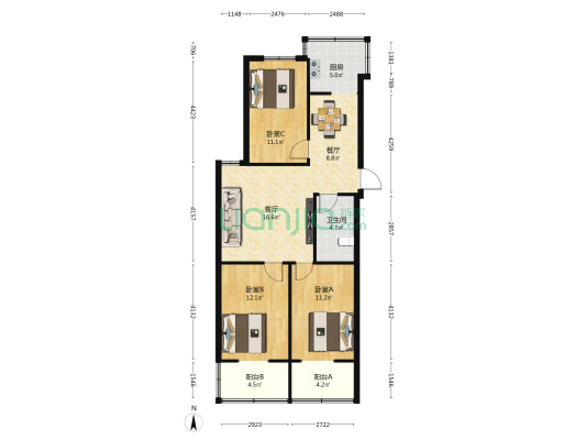 九院住宅小区南区 3室2厅1卫 95平方