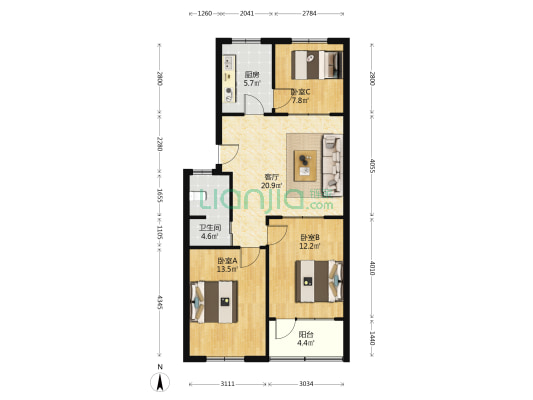 华阳小区 3室1厅1卫 85平方