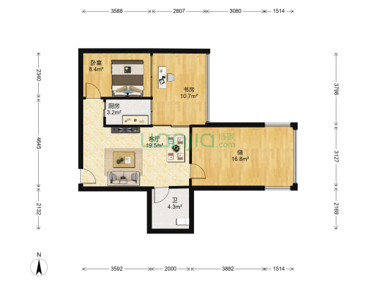 金润大厦 2室1厅1卫 77平方