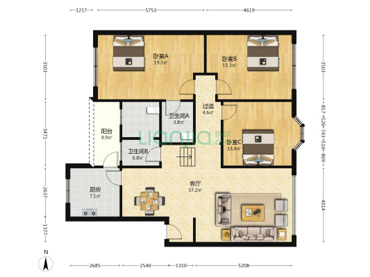 书塘巷62号 3室1厅2卫 141平方