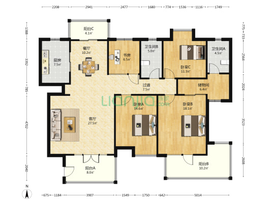 万华紫金花苑 4室2厅2卫 178平方