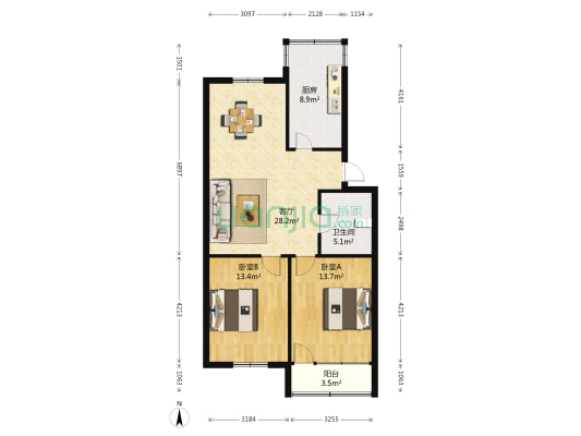 察院前东区 2室1厅1卫 93平方