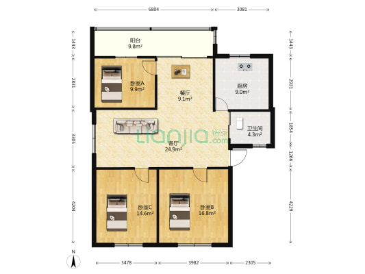云阳医院综合楼 3室2厅1卫 107平方