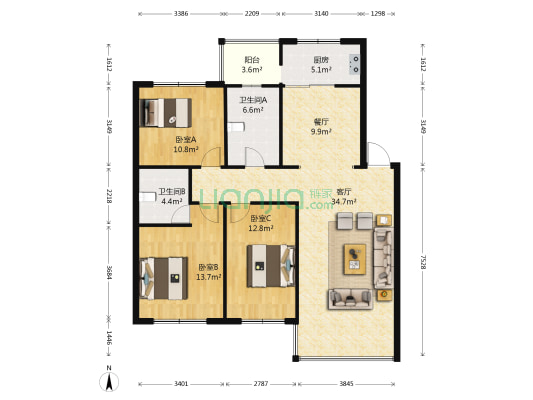 江宁湾 3室2厅2卫 121平方