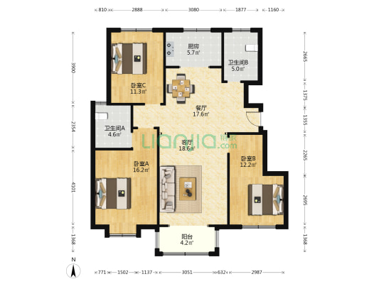 凯新美苑 3室2厅2卫 124平方