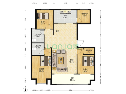圣泰玺苑 3室1厅2卫 158平方
