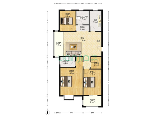 山语世家 3室1厅3卫 118平方