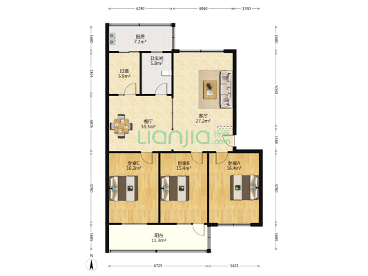 工农路420号 3室2厅1卫 138平方