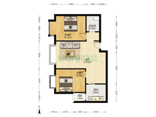 长富新城 2室1厅1卫 84平方