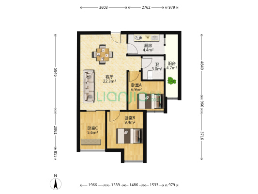 盘龙花园二期 3室1厅1卫 63平方