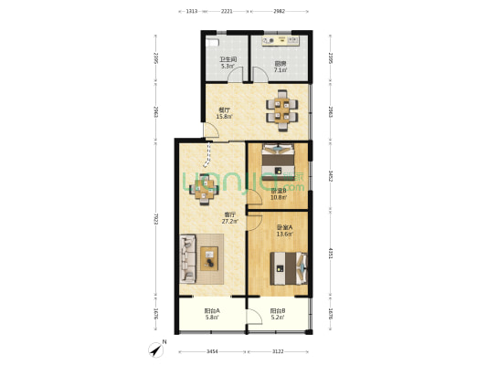 一环路南一段55号 2室2厅1卫 99平方