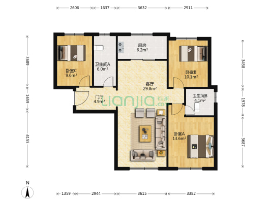 全运村棣棠园 3室1厅2卫 119平方