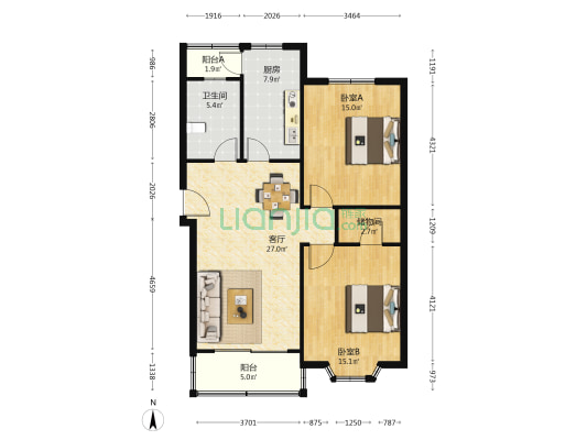 康桥新苑 2室1厅1卫 93平方