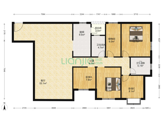 智慧龙城 4室1厅2卫 175平方