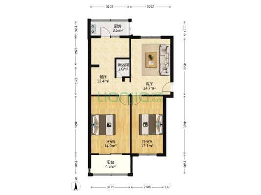 经纶街 2室2厅1卫 76平方