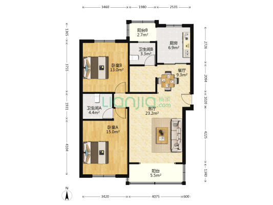繁盛苑 2室2厅2卫 98平方