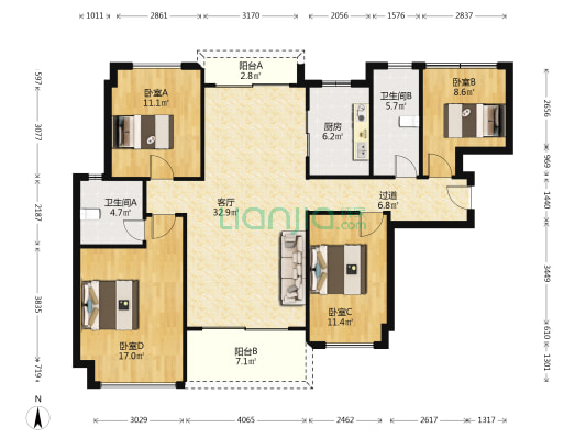 碧桂园华润新城之光花园二期 4室1厅2卫 137平方