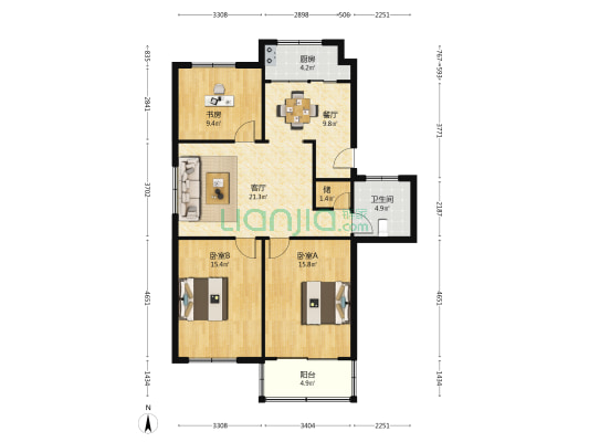 兴业公寓 3室2厅1卫 103平方