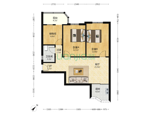 涌南路10号 2室1厅1卫 77平方