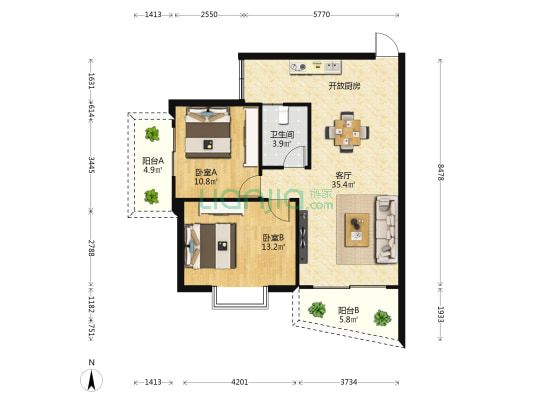 隆新花园 2室1厅1卫 82平方