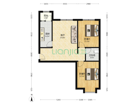翡翠滨江  南北通透  中间楼层  采光很好-户型图