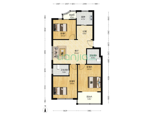 镇南小区 3室1厅2卫 101平方