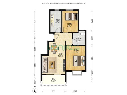 太安佳苑南苑 2室1厅1卫 75平方