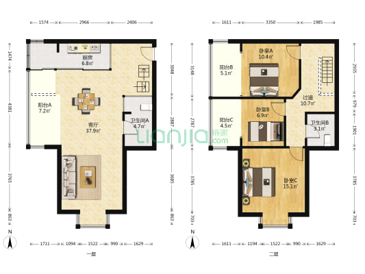 铂林美域 3室1厅2卫 71平方