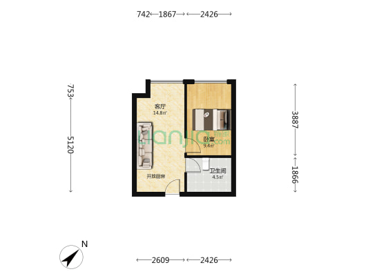 保利欢乐大都汇 1室1厅1卫 45平方