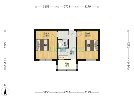 一建宿舍 2室0厅1卫 51平方