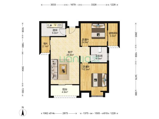 壹号公园西区 2室1厅1卫 88平方
