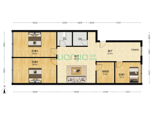 西四路 3室2厅2卫 120平方