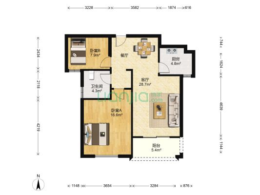 德鸿公寓 2室1厅1卫 95平方