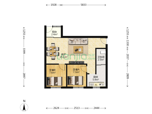 兴和阁 2室1厅1卫 62平方