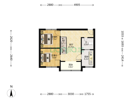 金苑小区 2室1厅1卫 55平方