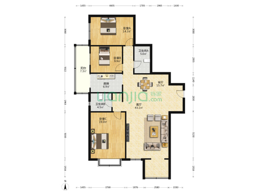 滨河丽舍 3室2厅2卫 159平方