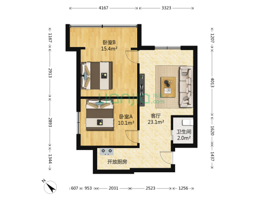 米市巷40号 2室1厅1卫 60平方