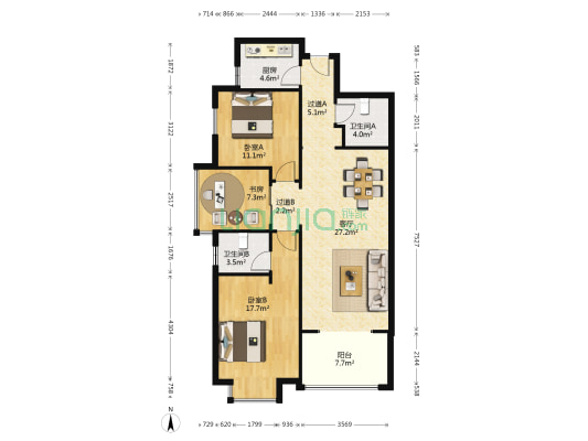 融侨城 3室1厅2卫 107平方