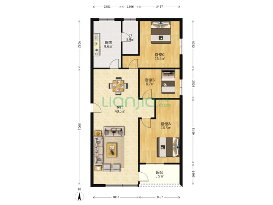 东泰花园 3室1厅1卫 123平方