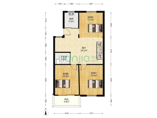兴华大楼 3室1厅1卫 89平方