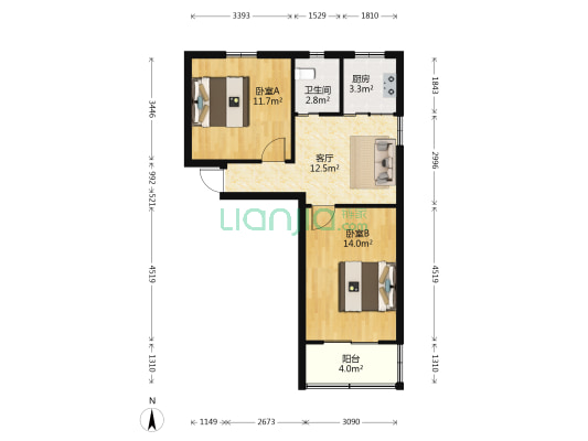 朱方路206号院 2室1厅1卫 60平方