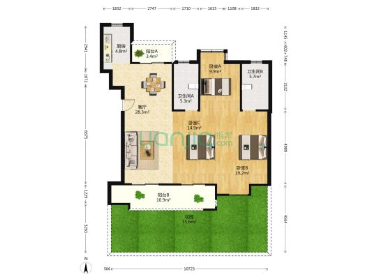 世合理想大地静和里 3室1厅2卫 114平方