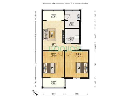 营通街8号 2室1厅1卫 79平方