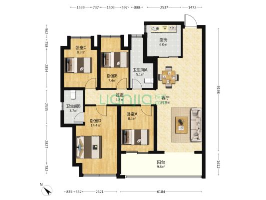 招商江山和樾 4室1厅2卫 139平方