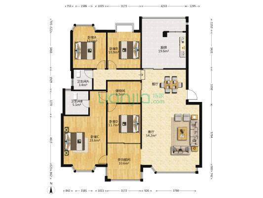 米兰园 5室1厅2卫 173平方